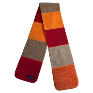 Lands‎ End Color Block Fleece Scarf Red Orange Tan Cozy Winter Warm Accessory